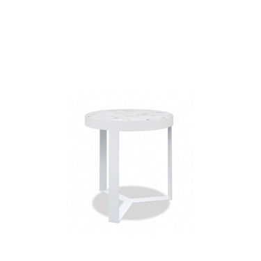 18" Honed Carrara Round End Table Designer Outdoor Furniture