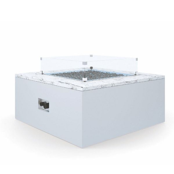 White Carrara Marble Square Fire Table Designer Outdoor Furniture