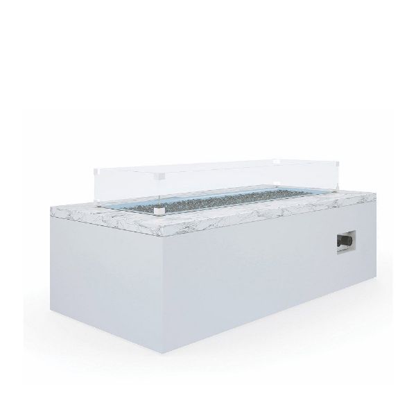 White Carrara Marble Rectangular Fire Table Designer Outdoor Furniture