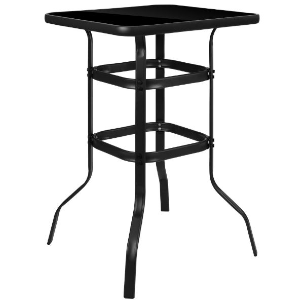 Barker 27.5" Square Black Tempered Glass Bar Height Metal Patio Bar Table TLH-073H-B-GG