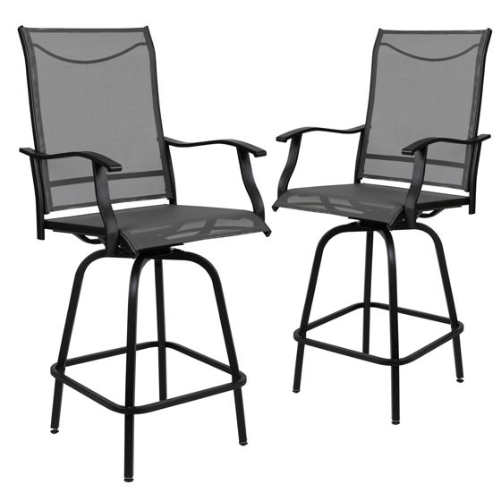 Valerie Patio Bar Height Stools Set of 2, All-Weather Textilene Swivel Patio Stools with High Back & Armrests in Gray 2-ET-SWVLPTO-30-GR-GG