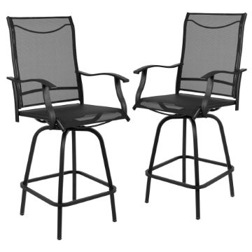 Valerie Patio Bar Height Stools Set of 2, All-Weather Textilene Swivel Patio Stools with High Back & Armrests in Black 2-ET-SWVLPTO-30-BK-GG Valerie Patio Bar Height Stools Set of 2, All-Weather Textilene Swivel Patio Stools with High Back & Armrests in Black 2-ET-SWVLPTO-30-BK-GG