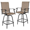 Valerie Patio Bar Height Stools  Set of 2, All-Weather Textilene Swivel Patio Stools with High Back & Armrests in Brown 2-ET-SWVLPTO-30-GG