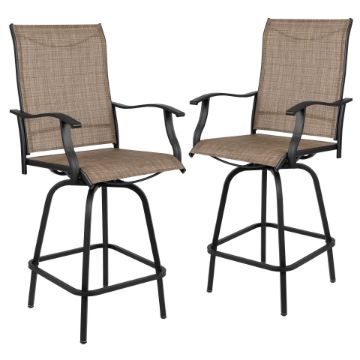 Valerie Patio Bar Height Stools Set of 2, All-Weather Textilene Swivel Patio Stools with High Back & Armrests in Brown 2-ET-SWVLPTO-30-GG Valerie Patio Bar Height Stools  Set of 2, All-Weather Textilene Swivel Patio Stools with High Back & Armrests in Brown 2-ET-SWVLPTO-30-GG