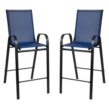 2 Pack Brazos Series Navy Outdoor Barstools with Flex Comfort Material and Metal Frame 2-JJ-092H-NV-GG