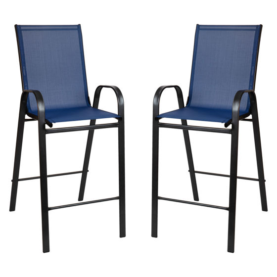 2 Pack Brazos Series Navy Outdoor Barstools with Flex Comfort Material and Metal Frame 2-JJ-092H-NV-GG
