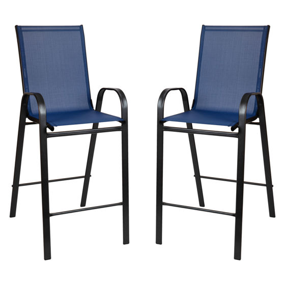 2 Pack Brazos Series Navy Outdoor Barstools with Flex Comfort Material and Metal Frame 2-JJ-092H-NV-GG