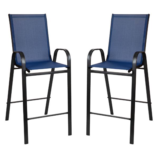 2 Pack Brazos Series Navy Outdoor Barstools with Flex Comfort Material and Metal Frame 2-JJ-092H-NV-GG