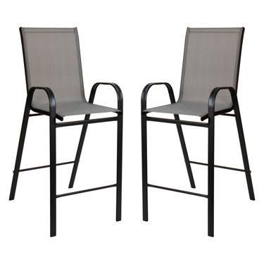 2 Pack Brazos Series Gray Outdoor Barstools with Flex Comfort Material and Metal Frame 2-JJ-092H-GR-GG