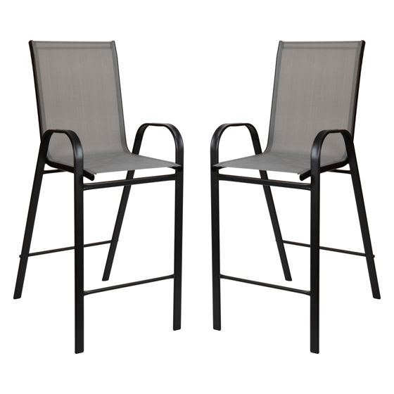 2 Pack Brazos Series Gray Outdoor Barstools with Flex Comfort Material and Metal Frame 2-JJ-092H-GR-GG