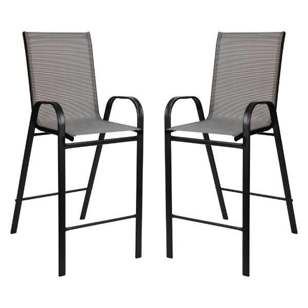 2 Pack Brazos Series Gray Outdoor Barstools with Flex Comfort Material and Metal Frame 2-JJ-092H-GR-GG