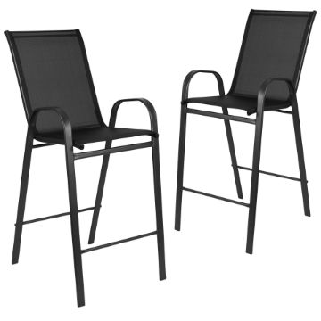 2 Pack Brazos Series Black Outdoor Barstool with Flex Comfort Material and Metal Frame 2-JJ-092H-GG 2 Pack Brazos Series Black Outdoor Barstool with Flex Comfort Material and Metal Frame 2-JJ-092H-GG