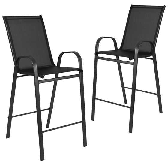 2 Pack Brazos Series Black Outdoor Barstool with Flex Comfort Material and Metal Frame 2-JJ-092H-GG