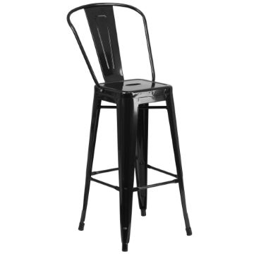 Kai Commercial Grade 30" High Black Metal Indoor-Outdoor Barstool with Removable Back CH-31320-30GB-BK-GG Kai Commercial Grade 30" High Black Metal Indoor-Outdoor Barstool with Removable Back CH-31320-30GB-BK-GG