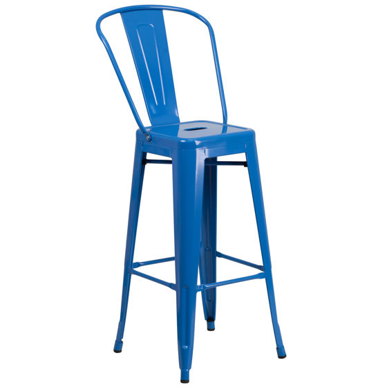 Kai Commercial Grade 30" High Blue Metal Indoor-Outdoor Barstool with Removable Back CH-31320-30GB-BL-GG