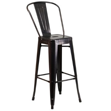 Kai Commercial Grade 30" High Black-Antique Gold Metal Indoor-Outdoor Barstool with Removable Back CH-31320-30GB-BQ-GG Kai Commercial Grade 30" High Black-Antique Gold Metal Indoor-Outdoor Barstool with Removable Back CH-31320-30GB-BQ-GG