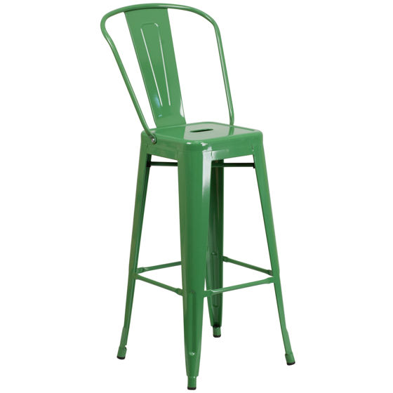 Kai Commercial Grade 30" High Green Metal Indoor-Outdoor Barstool with Removable Back CH-31320-30GB-GN-GG