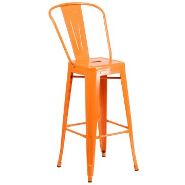 Kai Commercial Grade 30" High Orange Metal Indoor-Outdoor Barstool with Removable Back CH-31320-30GB-OR-GG Kai Commercial Grade 30" High Orange Metal Indoor-Outdoor Barstool with Removable Back CH-31320-30GB-OR-GG