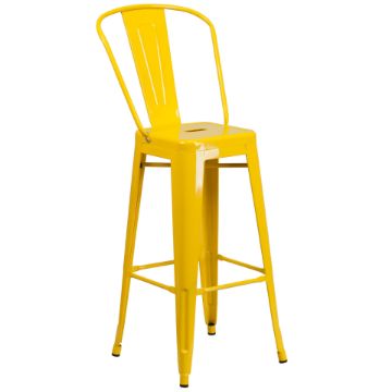 Kai Commercial Grade 30" High Yellow Metal Indoor-Outdoor Barstool with Removable Back CH-31320-30GB-YL-GG Kai Commercial Grade 30" High Yellow Metal Indoor-Outdoor Barstool with Removable Back CH-31320-30GB-YL-GG
