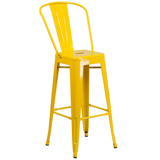 Kai Commercial Grade 30" High Yellow Metal Indoor-Outdoor Barstool with Removable Back CH-31320-30GB-YL-GG