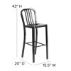 Gael Commercial Grade 30" High Black Metal Indoor-Outdoor Barstool with Vertical Slat Back CH-61200-30-BK-GG