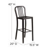 Gael Commercial Grade 30" High Black-Antique Gold Metal Indoor-Outdoor Barstool with Vertical Slat Back CH-61200-30-BQ-GG