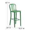 Gael Commercial Grade 30" High Green Metal Indoor-Outdoor Barstool with Vertical Slat Back CH-61200-30-GN-GG