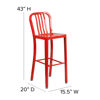 Gael Commercial Grade 30" High Red Metal Indoor-Outdoor Barstool with Vertical Slat Back CH-61200-30-RED-GG