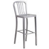 Gael Commercial Grade 30" High Silver Metal Indoor-Outdoor Barstool with Vertical Slat Back CH-61200-30-SIL-GG