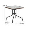 Barker 28'' Square Tempered Glass Metal Table with Dark Brown Rattan Edging TLH-073R-DK-BN-GG