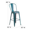 Commercial Grade 30" High Distressed Kelly Blue-Teal Metal Indoor-Outdoor Barstool with Back ET-3534-30-KB-GG