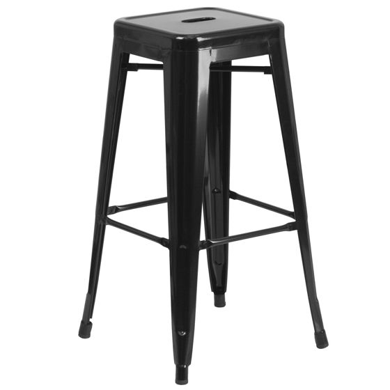 Kai Commercial Grade 30" High Backless Black Metal Indoor-Outdoor Barstool with Square Seat CH-31320-30-BK-GG