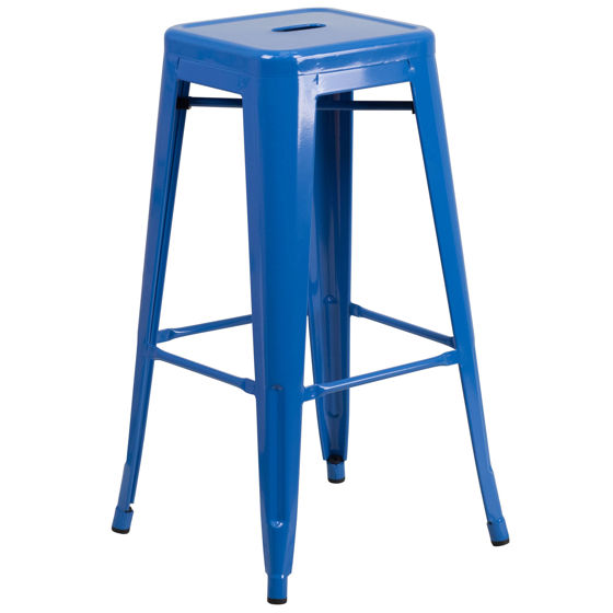 Kai Commercial Grade 30" High Backless Blue Metal Indoor-Outdoor Barstool with Square Seat CH-31320-30-BL-GG