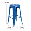 Kai Commercial Grade 30" High Backless Blue Metal Indoor-Outdoor Barstool with Square Seat CH-31320-30-BL-GG