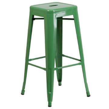 Kai Commercial Grade 30" High Backless Green Metal Indoor-Outdoor Barstool with Square Seat CH-31320-30-GN-GG Kai Commercial Grade 30" High Backless Green Metal Indoor-Outdoor Barstool with Square Seat CH-31320-30-GN-GG