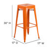 Kai Commercial Grade 30" High Backless Orange Metal Indoor-Outdoor Barstool with Square Seat CH-31320-30-OR-GG