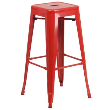 Kai Commercial Grade 30" High Backless Red Metal Indoor-Outdoor Barstool with Square Seat CH-31320-30-RED-GG Kai Commercial Grade 30" High Backless Red Metal Indoor-Outdoor Barstool with Square Seat CH-31320-30-RED-GG