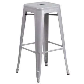 Kai Commercial Grade 30" High Backless Silver Metal Indoor-Outdoor Barstool with Square Seat CH-31320-30-SIL-GG Kai Commercial Grade 30" High Backless Silver Metal Indoor-Outdoor Barstool with Square Seat CH-31320-30-SIL-GG