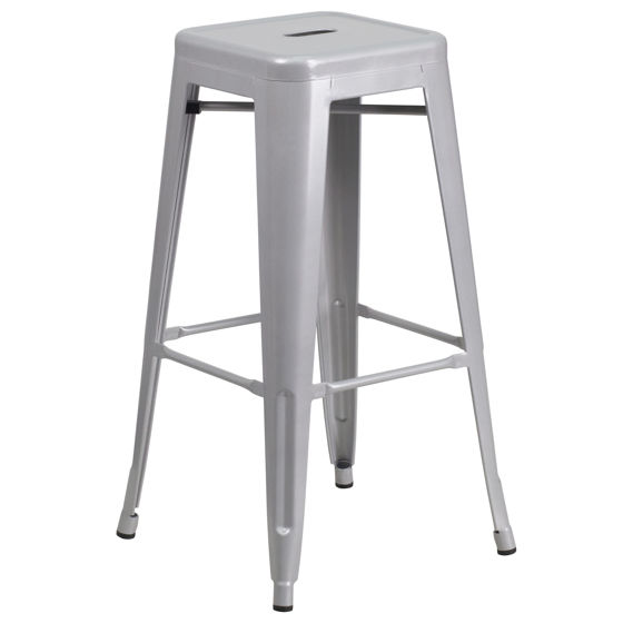 Kai Commercial Grade 30" High Backless Silver Metal Indoor-Outdoor Barstool with Square Seat CH-31320-30-SIL-GG