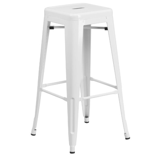Kai Commercial Grade 30" High Backless White Metal Indoor-Outdoor Barstool with Square Seat CH-31320-30-WH-GG