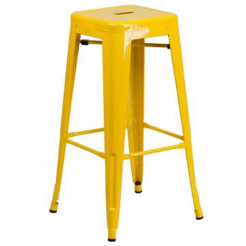 Kai Commercial Grade 30" High Backless Yellow Metal Indoor-Outdoor Barstool with Square Seat CH-31320-30-YL-GG Kai Commercial Grade 30" High Backless Yellow Metal Indoor-Outdoor Barstool with Square Seat CH-31320-30-YL-GG