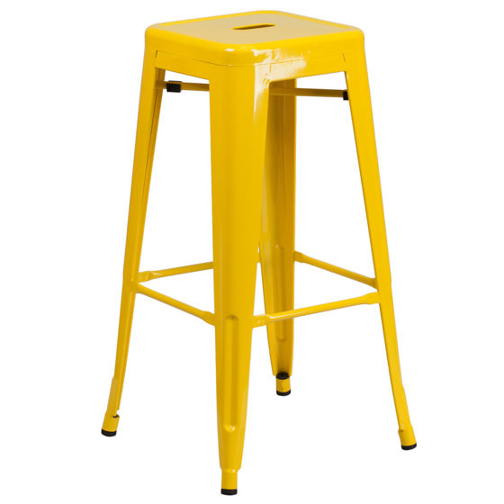 Kai Commercial Grade 30" High Backless Yellow Metal Indoor-Outdoor Barstool with Square Seat CH-31320-30-YL-GG