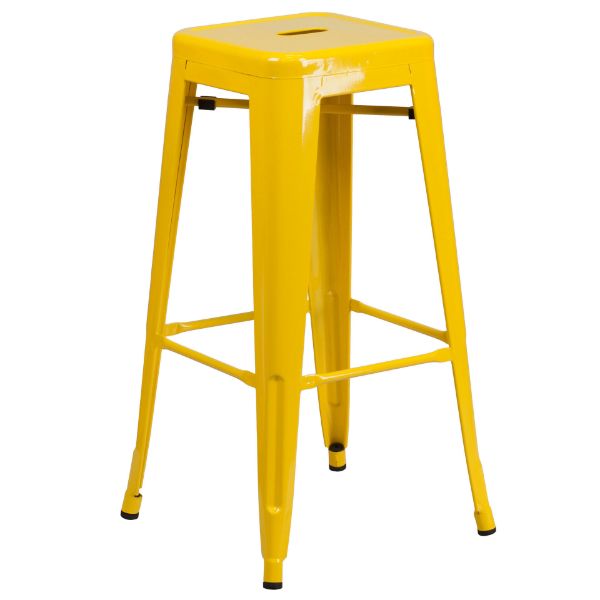 Kai Commercial Grade 30" High Backless Yellow Metal Indoor-Outdoor Barstool with Square Seat CH-31320-30-YL-GG