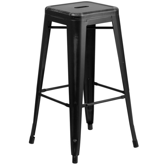 Kai Commercial Grade 30" High Backless Distressed Black Metal Indoor-Outdoor Barstool ET-BT3503-30-BK-GG