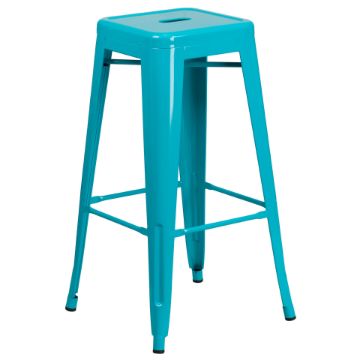 Kai Commercial Grade 30" High Backless Crystal Teal-Blue Indoor-Outdoor Barstool ET-BT3503-30-CB-GG Kai Commercial Grade 30" High Backless Crystal Teal-Blue Indoor-Outdoor Barstool ET-BT3503-30-CB-GG