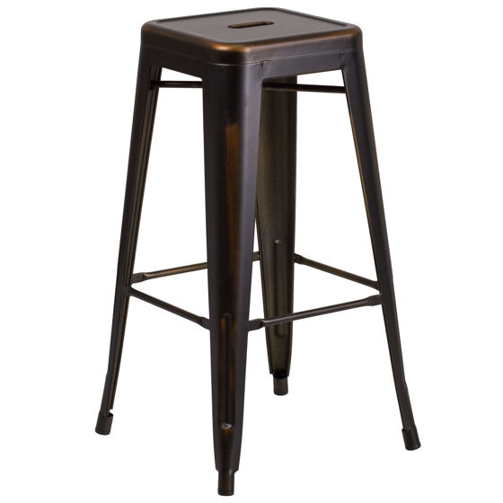 Kai Commercial Grade 30" High Backless Distressed Copper Metal Indoor-Outdoor Barstool ET-BT3503-30-COP-GG