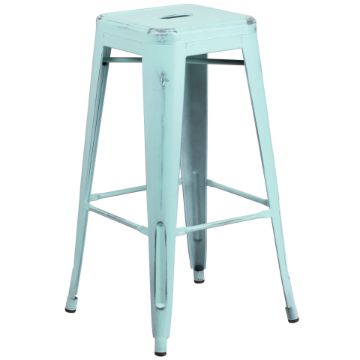 Kai Commercial Grade 30" High Backless Distressed Green-Blue Metal Indoor-Outdoor Barstool ET-BT3503-30-DB-GG Kai Commercial Grade 30" High Backless Distressed Green-Blue Metal Indoor-Outdoor Barstool ET-BT3503-30-DB-GG