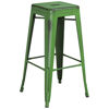 Kai Commercial Grade 30" High Backless Distressed Green Metal Indoor-Outdoor Barstool ET-BT3503-30-GN-GG