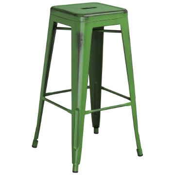 Kai Commercial Grade 30" High Backless Distressed Green Metal Indoor-Outdoor Barstool ET-BT3503-30-GN-GG Kai Commercial Grade 30" High Backless Distressed Green Metal Indoor-Outdoor Barstool ET-BT3503-30-GN-GG