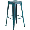 Kai Commercial Grade 30" High Backless Distressed Kelly Blue-Teal Metal Indoor-Outdoor Barstool ET-BT3503-30-KB-GG